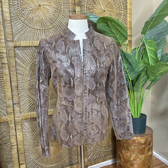 Womens Reversible Leather Jacket Brown Snakeskin Suede Size Medium - Picture 2 of 10